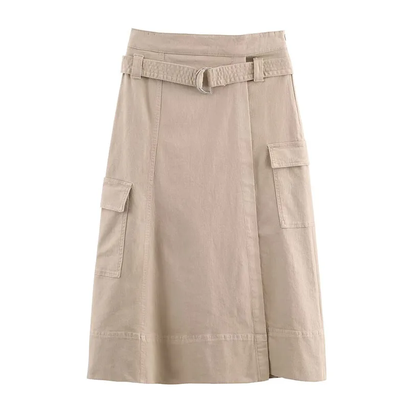 

Women Midi Skirt With Pocket Cargo Long Skirts 2026 New Fashion Belt Midi Skirts ﻿For Women High Street Casual Skirts Mujer