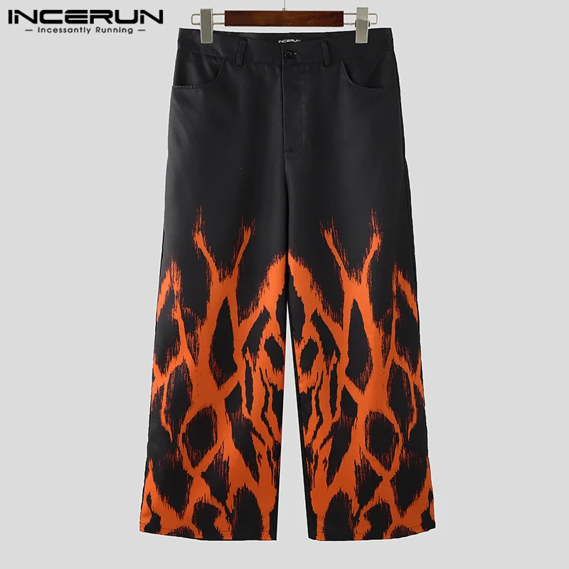 INCERUN 2024 American Style Trousers Stylish Men's Funny Printed Mesh Pattern Long Pants Leisure Hot Sale Straight Leg Pantalons