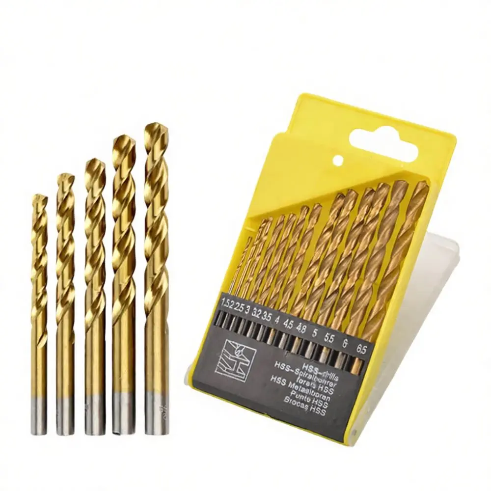 13 Titanium Plated Drill Bits Set High Speed Steel Round Shank Woodworking Hole Opener Impact Drill Power Tool Hardware Bits