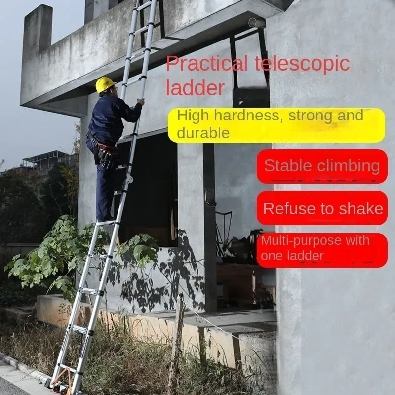 5.9M Lifting Straight Ladder, Multifunctional Telescopic Ladder, Household Ladder, Portable Stainless Steel Folding Ladder