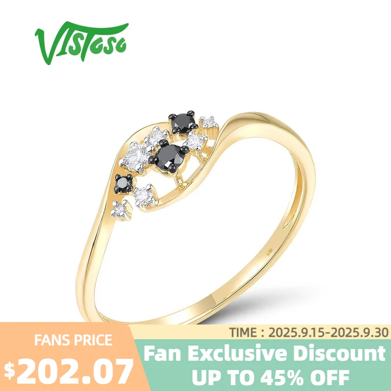 

VISTOSO Authentic 14K 585 Yellow Gold Ring For Women Sparkling Black White Diamond Delicate Party Wedding Dainty Fine Jewelry