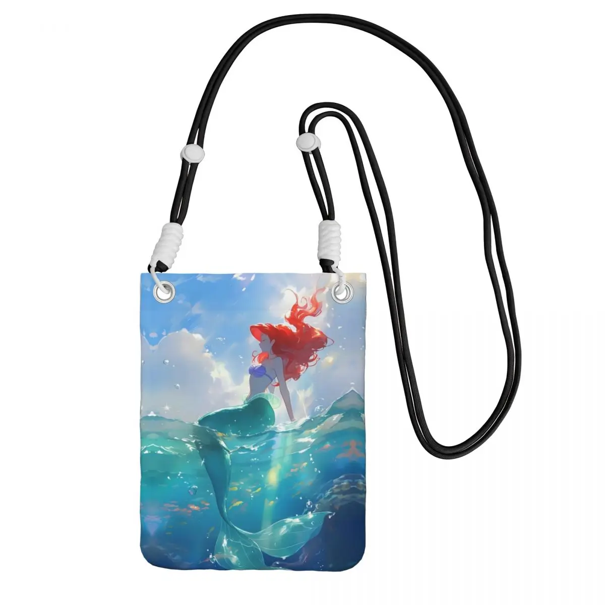 

Custom The Little Mermaid Carry A Mobile Phone Bag Diagonally Women Men Cartoons Mobile Phone Bag for Travel Cycling Money Pouch