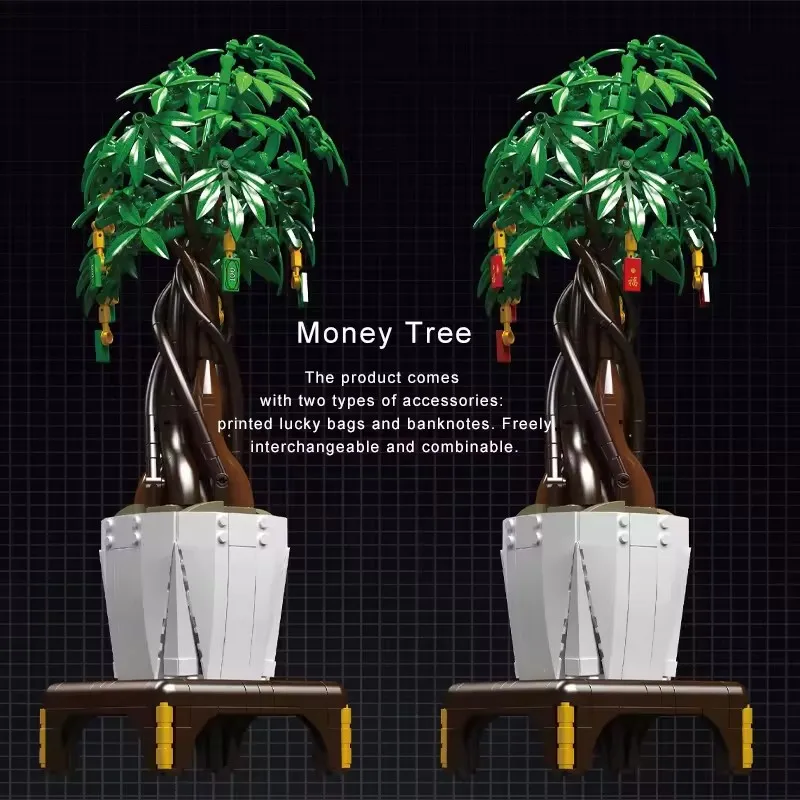 905PCS Simulation Pachira Macrocarpa for Adults DIY Mould King Toys Money Tree Bonsai Building Bricks Kits Educational Gift Kids