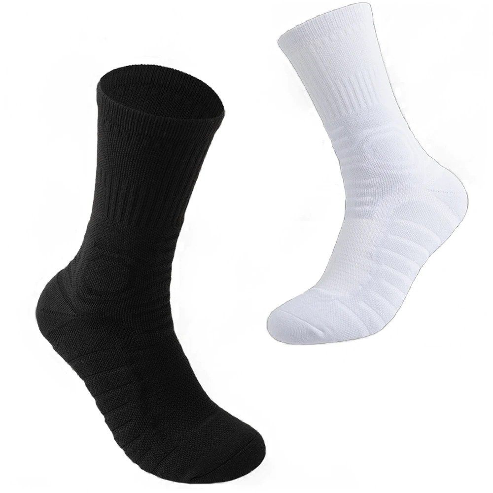 1 pair of mid length basketball socks with thickened towel bottom, anti slip and shock-absorbing sports socks