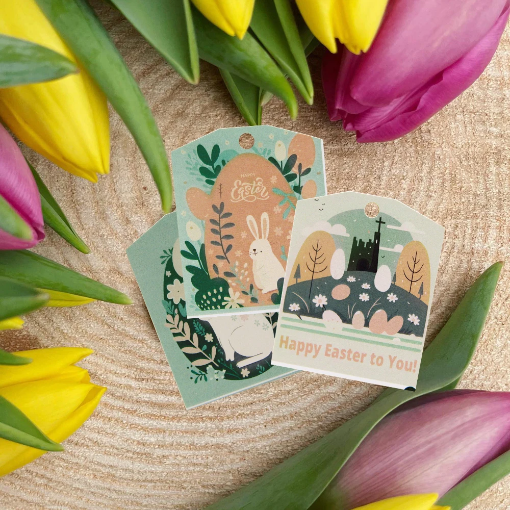 45pcs/lot Easter Rabbit Egg Hanging Tags Carton Vintage Paper Label For Happy Easter Party Decorations DIY Gifts Wrapping Supply