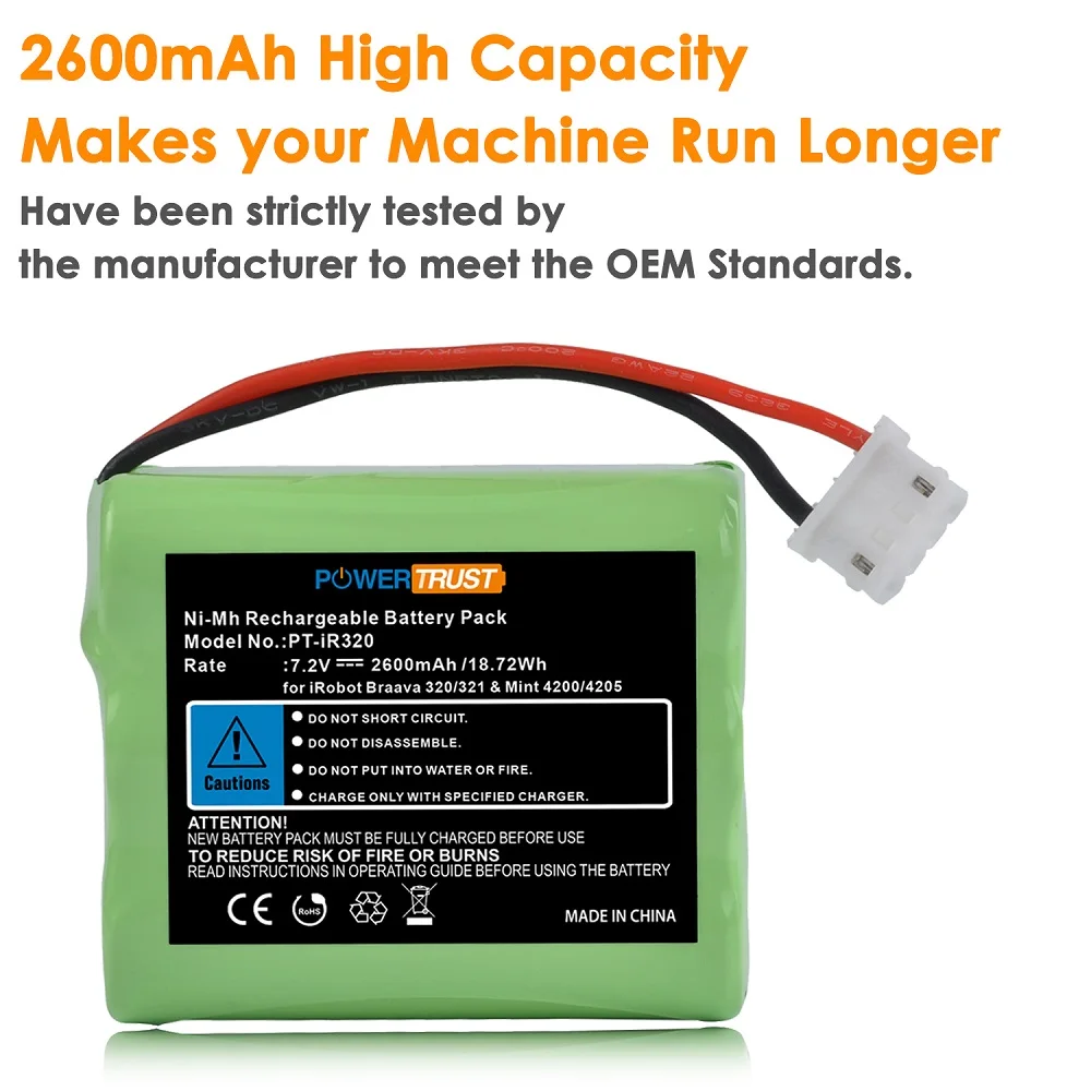 2600mAh Battery IRT-4408927 for iRobot Mint 4200, Mint 4205,4000 Series, Braava 320, Braava 321 Robotic Vacuum Cleaner