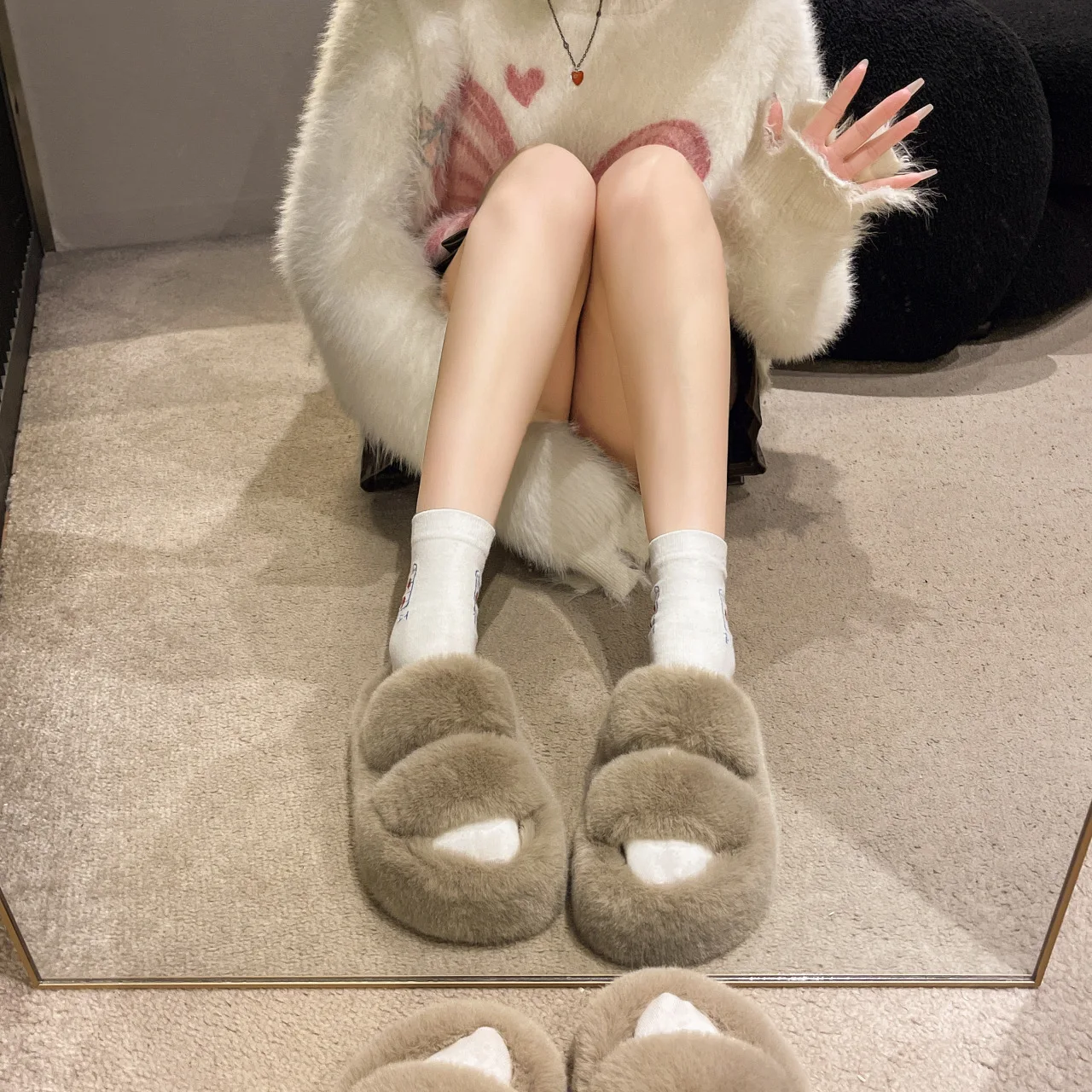 Flat Shoes Female Flock Rubber Rome Short Plush with Flock Shoes Slippers Flat Rome Rubber Short Plush