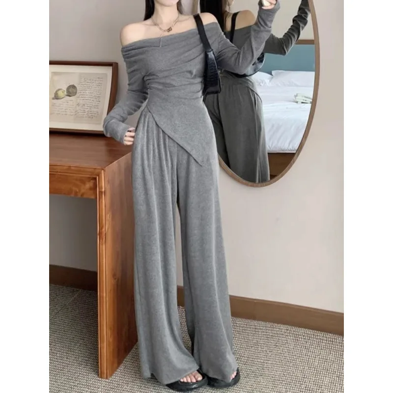 

Fashion off-shoulder casual suit women2025early autumn new high-end fashionable youthful slimming two-piece set