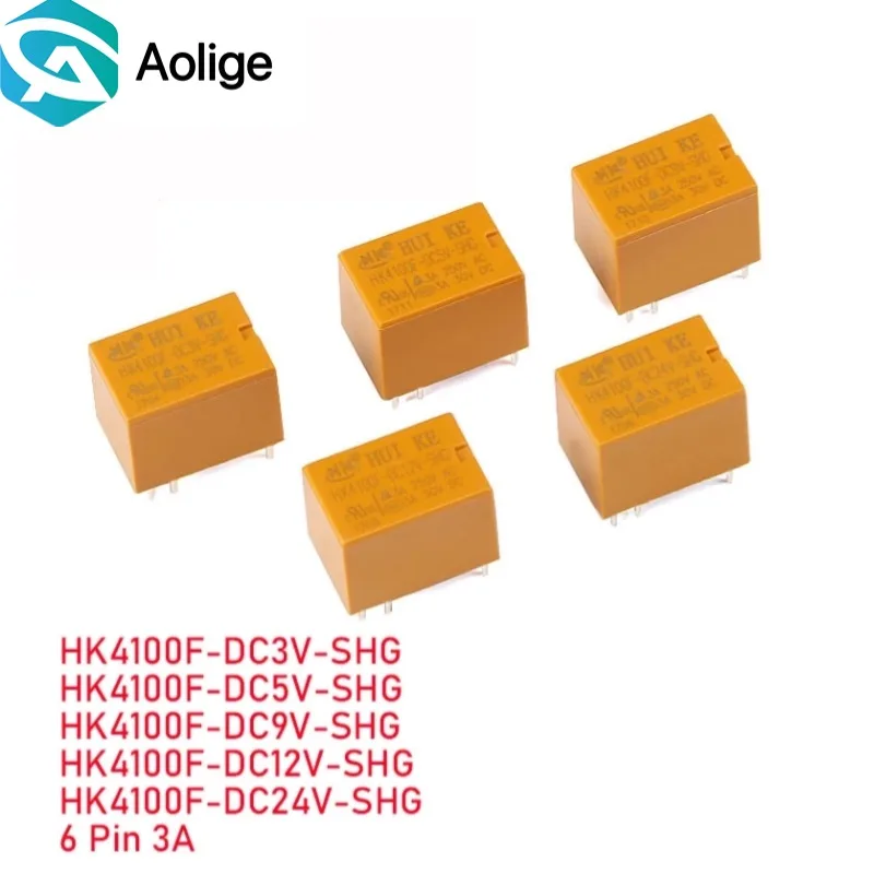 5 peças/1 peça mini relé de potência hk4100f dc3v dc5v dc9v dc12v dc24v shg dc 3v 5v 9v 12v 24v 3a 6pin HK4100F-DC5V-SHG rele
