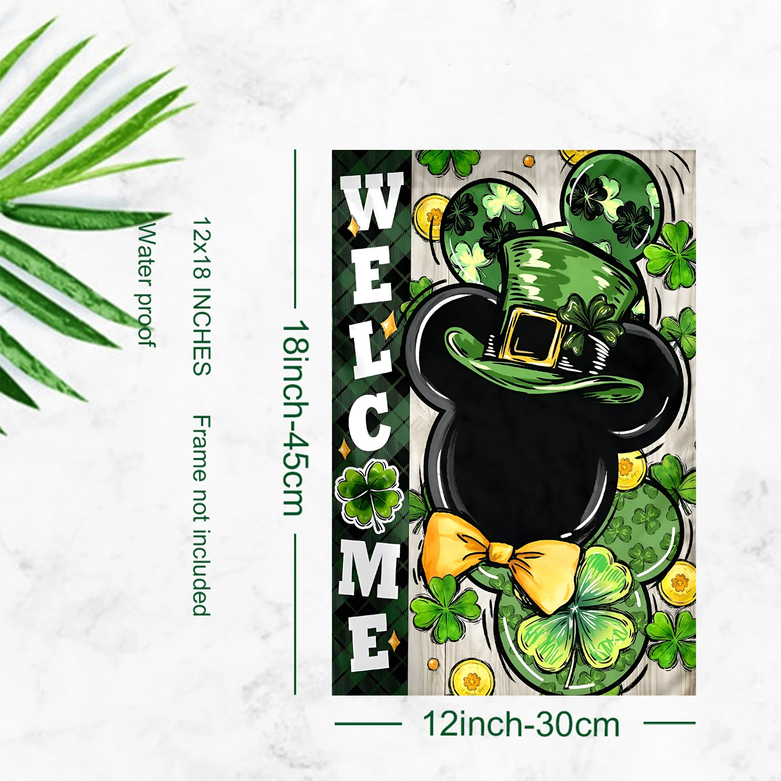 Welcome St Patricks Day Mouse Decorative Garden Flag, Green Black Hat Shamrock Clover Stripes Yard Outside Decorations, Irish Ho