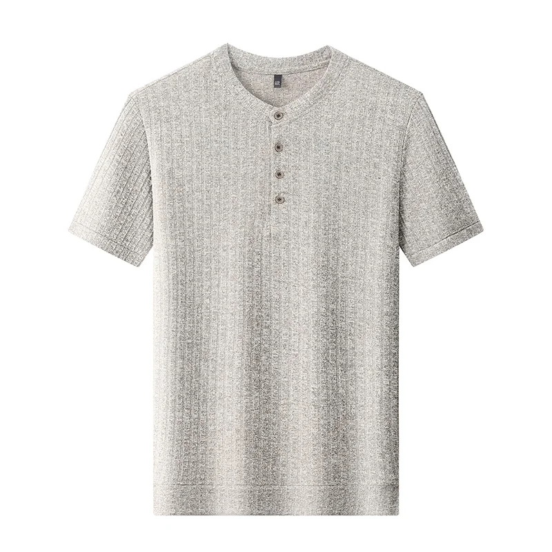 Herren Henley-Kragen Vertikal Geripptes Kurzarm-Strick-T-Shirt Lässige Oberteile Dehnbar Atmungsaktiv Knitterfrei Sommerkleidung – Detail 16