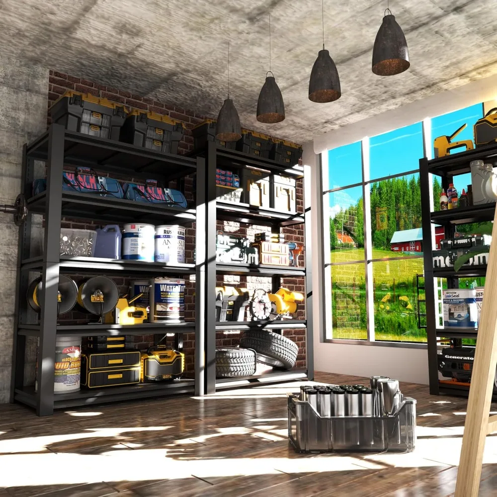 أرفف جراج 72 بوصة ارتفاعًا، أرفف جراج شديدة التحمل، أرفف تخزين قابلة للتعديل بوزن 2500 رطل و5 طبقات مناسبة للمستودعات والطابق السفلي #2