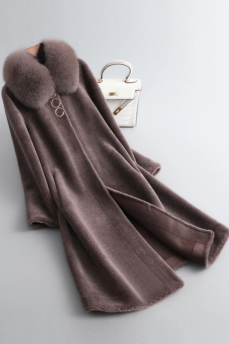 2022 Inverno collo di pelliccia di volpe grano Shearling cappotto da donna di media lunghezza cappotto di pelliccia da donna Casaco Inverno Feminino FCY