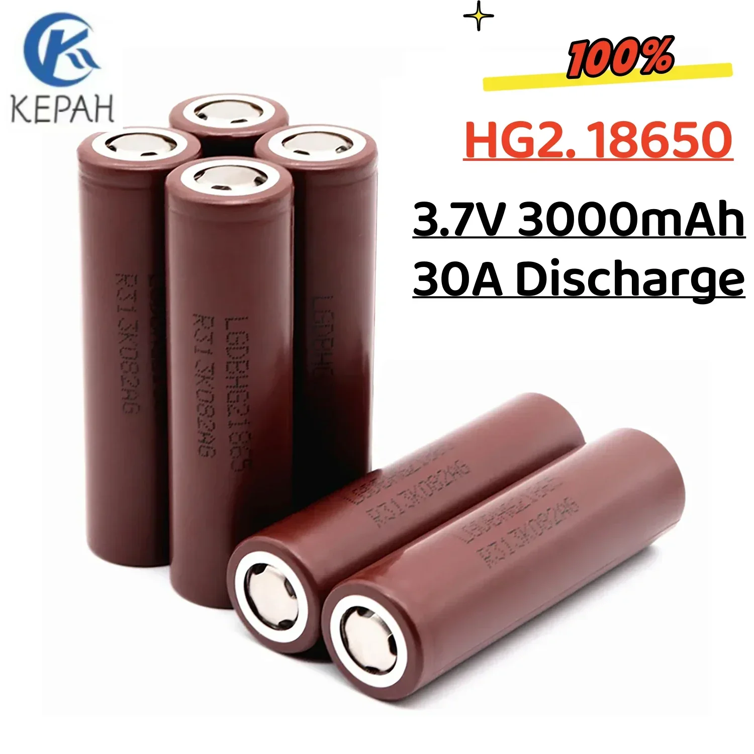 100% Novelle, HG2 18650 rechargeable battery 3000 mAh, 3.7V, high current, drone, electric tool, maximum discharge 30A, 20A