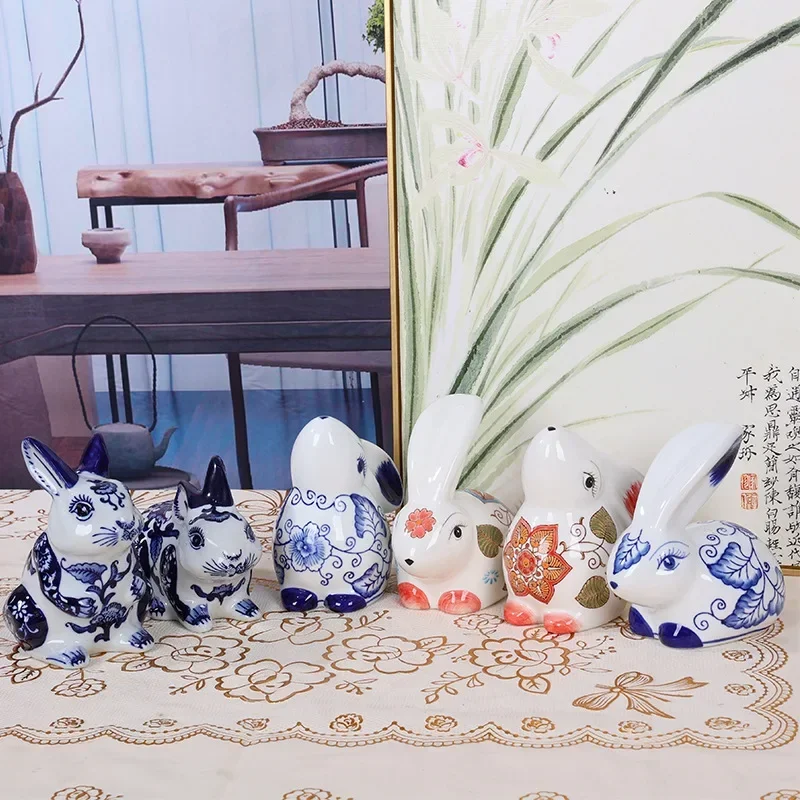 Escultura de cerámica china Jingdezhen, adorno de animal para el hogar, tarro de sellado de porcelana azul y blanca retro, nuevo