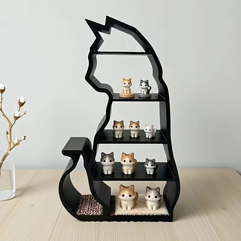 Dark Fantasy Cat Mini Display Shelf Scene Decoration Layered Figurine Storage Rack for Dollhouses