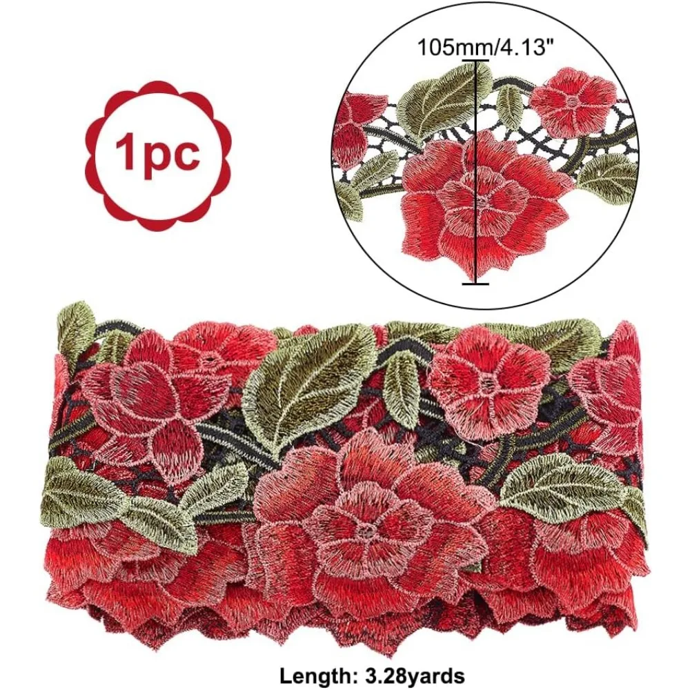 3.3 yarde nastro di san valentino nastro di pizzo fiore di rosa nastro Jacquard da 4.13 pollici ricamo nastro di pizzo di poliestere cucito