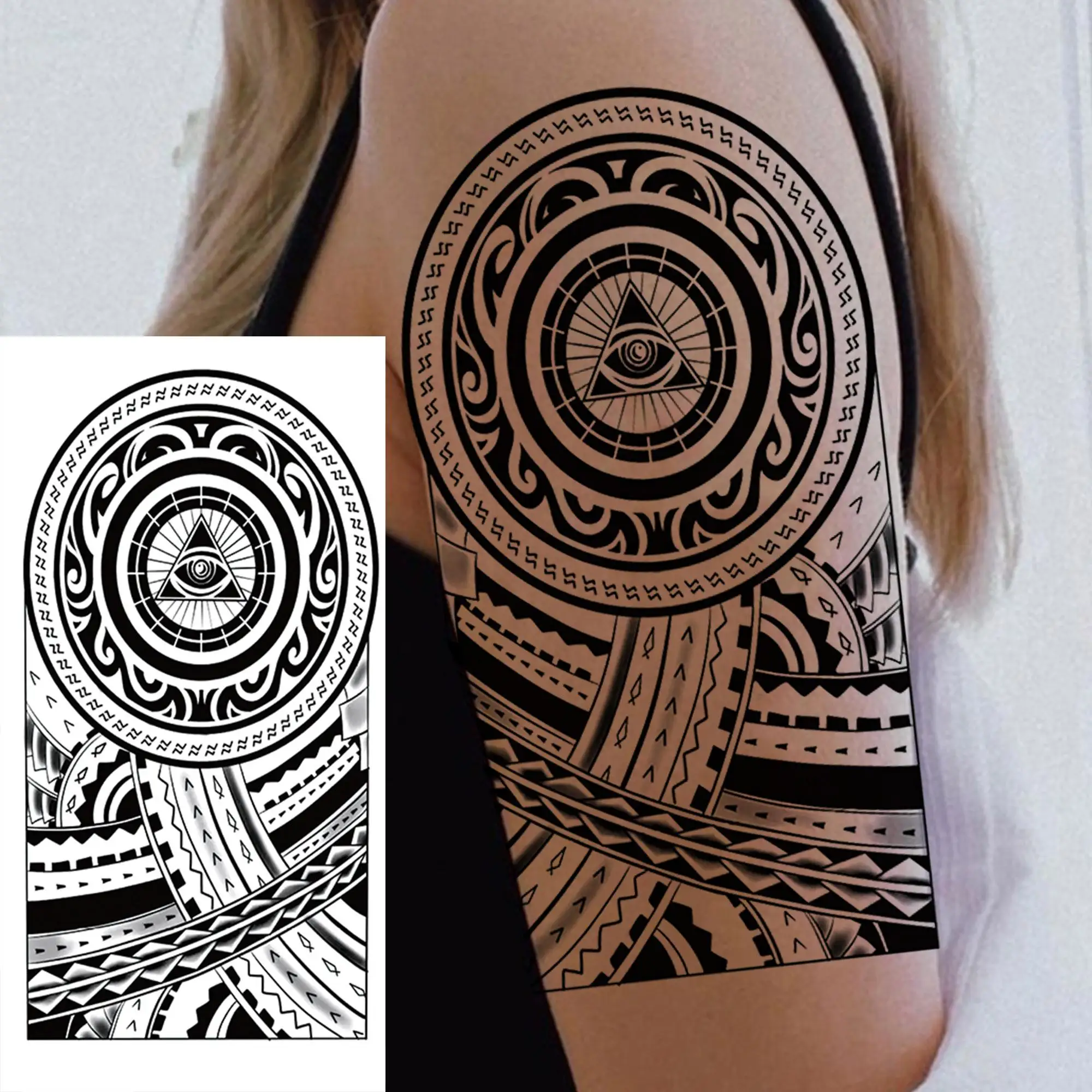 1 ورقة القبلية الطوطم الماوري مقاوم للماء الوشم المؤقت للرجال والنساء ، أسود وهمية كم الوشم ملصق ، الحد الأدنى الوشم الرجال