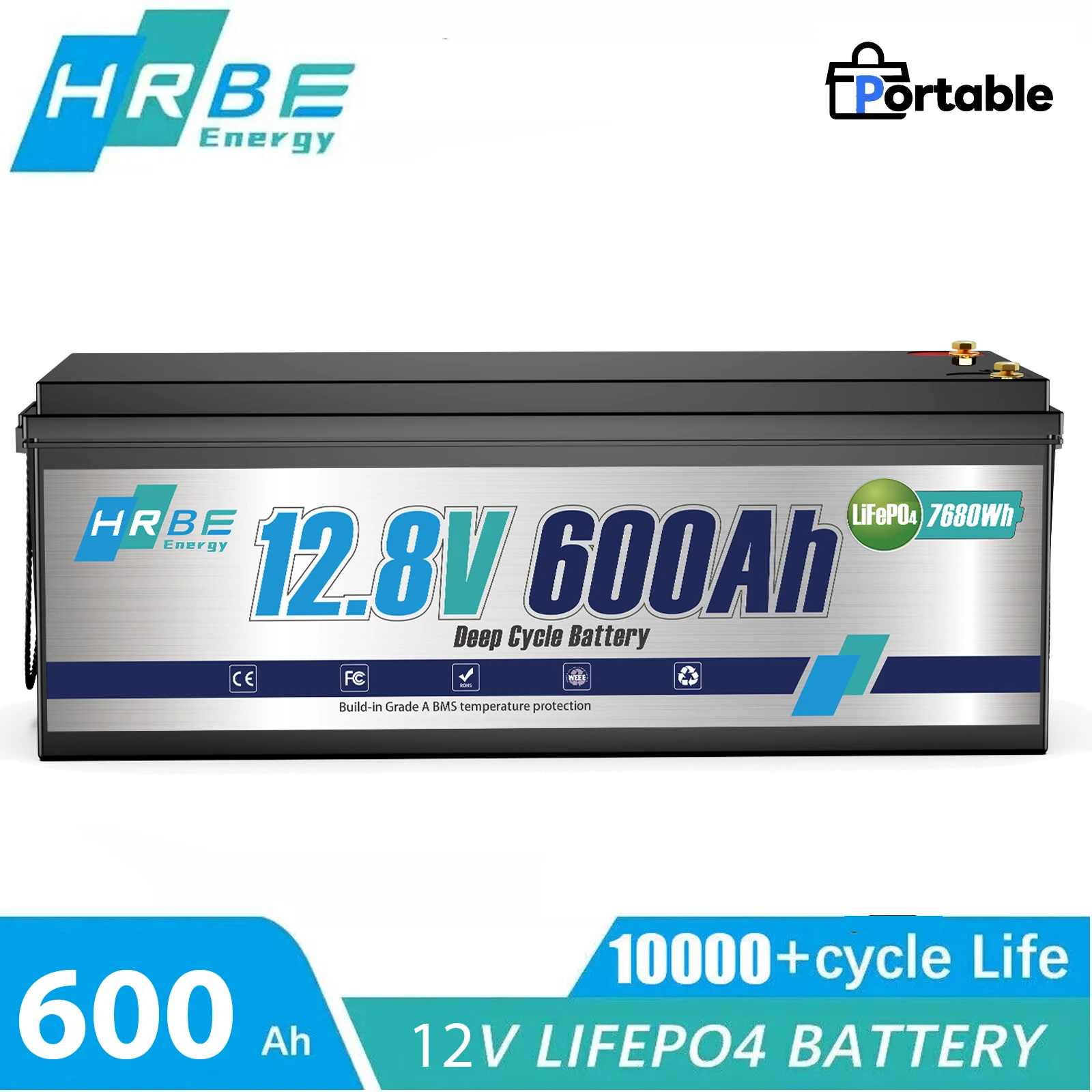

HRBEEnergy 12V 600AH LiFePO4 Battery Pack RV Batteries For Marine Solar Trolling Motor Motorhome Camper With 200A BMS Whole Home Solar Energy Storage System 7.68KWh 12.8V LiFePO4 Home Battery