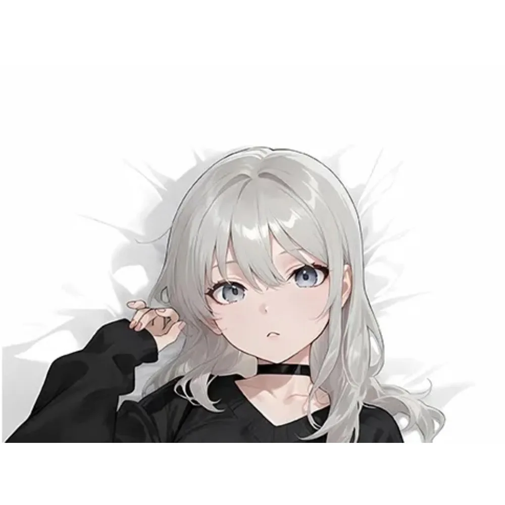 Silver Haired Girl Dakimakura Pillowcase Double Sided Print Casual Black Sweater Character Body Pillow Shell For Bedding