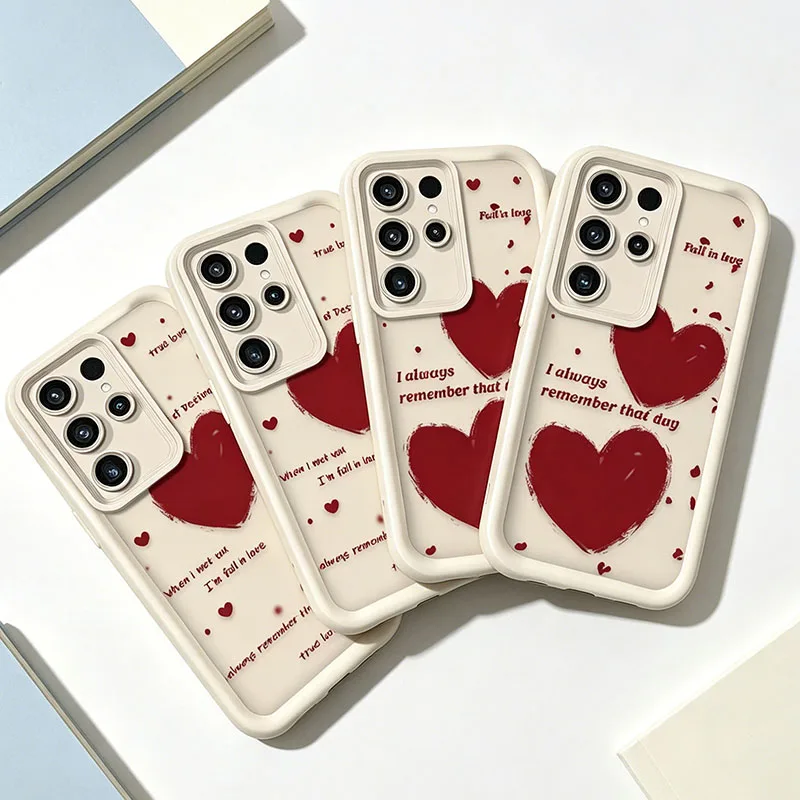 Red Love Heart Letter Case For Samsung Galaxy S24 S23 S25 Ultra S22 S21 Plus FE A56 A36 A26 A16 A06 A15 A25 A35 A55 5G Cover