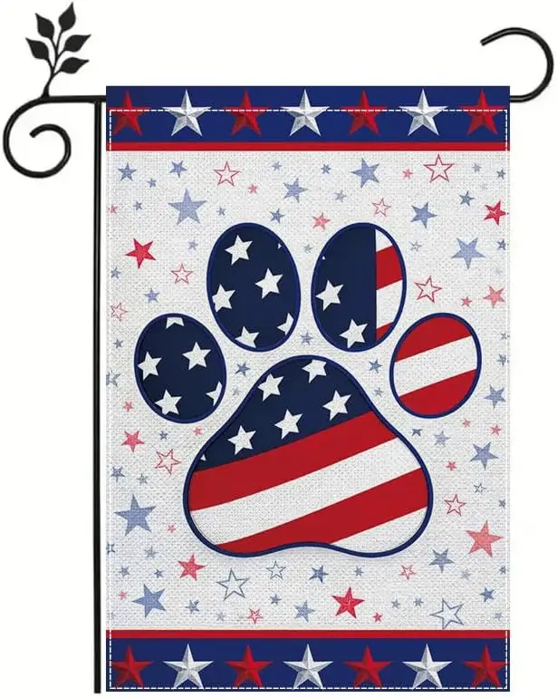 Patriotic Dog Paw Garden Flag 12x18 Inch, American Flag Paw Print Garden Flag, Patriotic Outdoor Yard Flag for Independence  MMZ