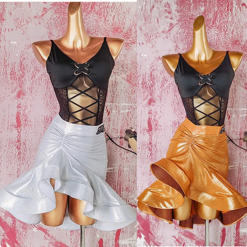 

Latin skirt salsa dress latin girl dress black cha cha samba dress back out latin pratice wear 15-7