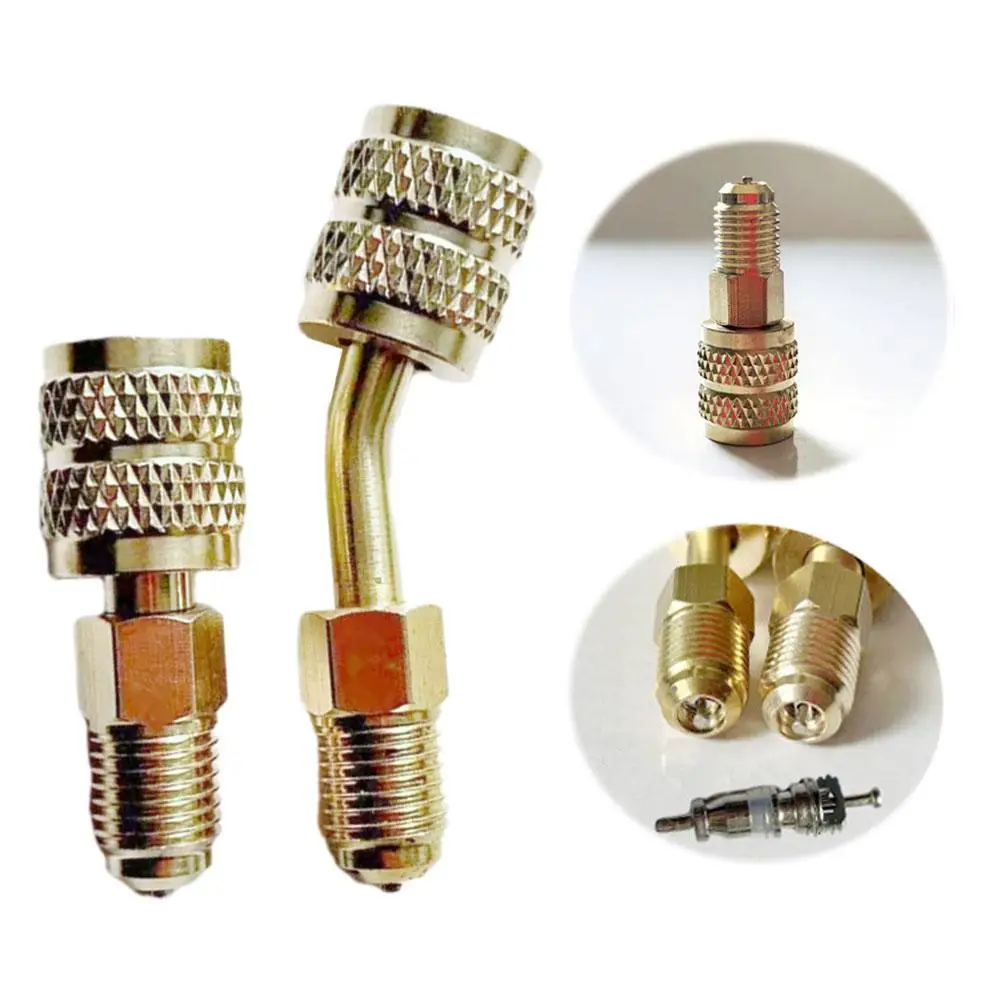 Adattatore per refrigerante di qualità premium Adattatore per rimozione adattatore da 45 gradi Nucleo R410A Adattatore per strumenti HVAC per strumento più recente Ottone La maggior parte delle valvole O9T1
