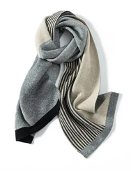 MELILAMB New Winter Men's 100% Cashmere Scarf Warm and Fashionable High end Knitted Wool Neck  Color block Pashmina Sarves