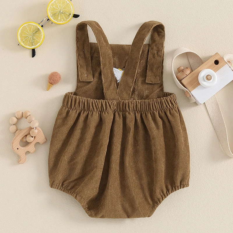 2024-03-19 Lioraitiin Toddler Baby Boys Girls Corduroy Mallard Duck Romper Sleeveless Embroidered Hunting Overalls Clothes