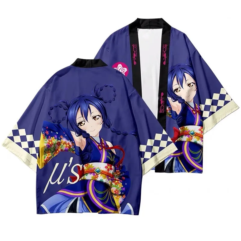 Anime Lovelive! SuperStar!! Yukata Men Women Cardigan Loose Blouse Haori Obi Asian Clothes Harajuku Japanese Kimono Shirt