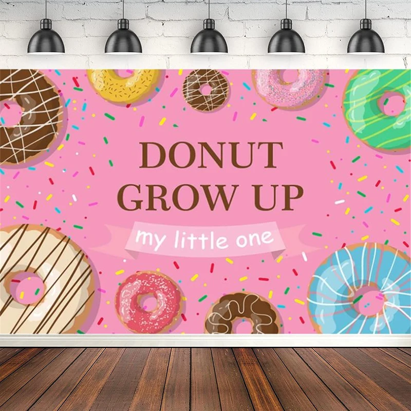 Donut Theme 1st Birthday Photography Backdrop Grow Up Flash Golden Dots Background Poster For Baby Shower Party Banner