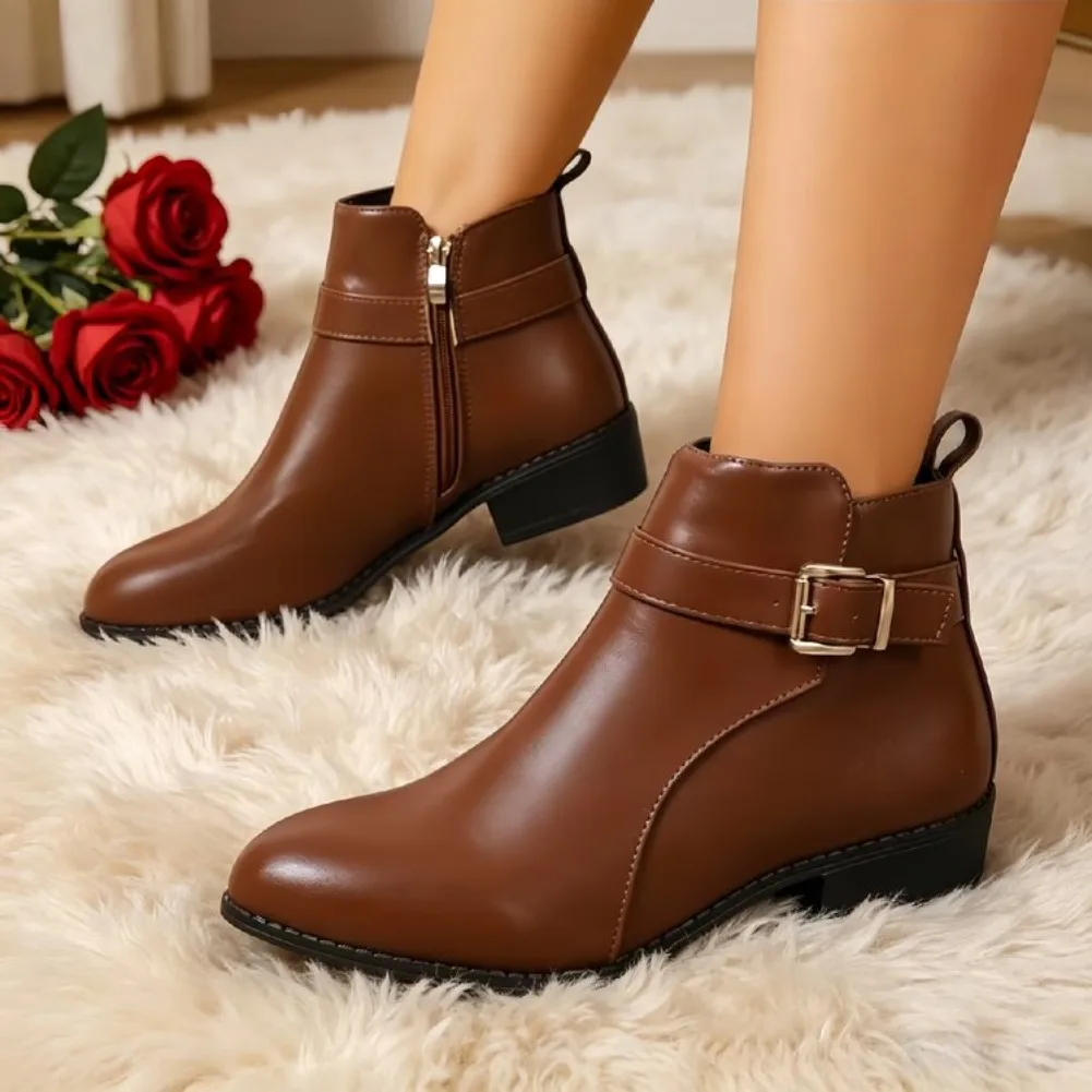 Neue Damenstiefel aus hochwertigem Leder, Freizeitstiefel mit seitlichem Reißverschluss, Damen-Knöchelstiefel, klassischer schwarzer Lederstiefel, Bottines Femmes – Detail 4