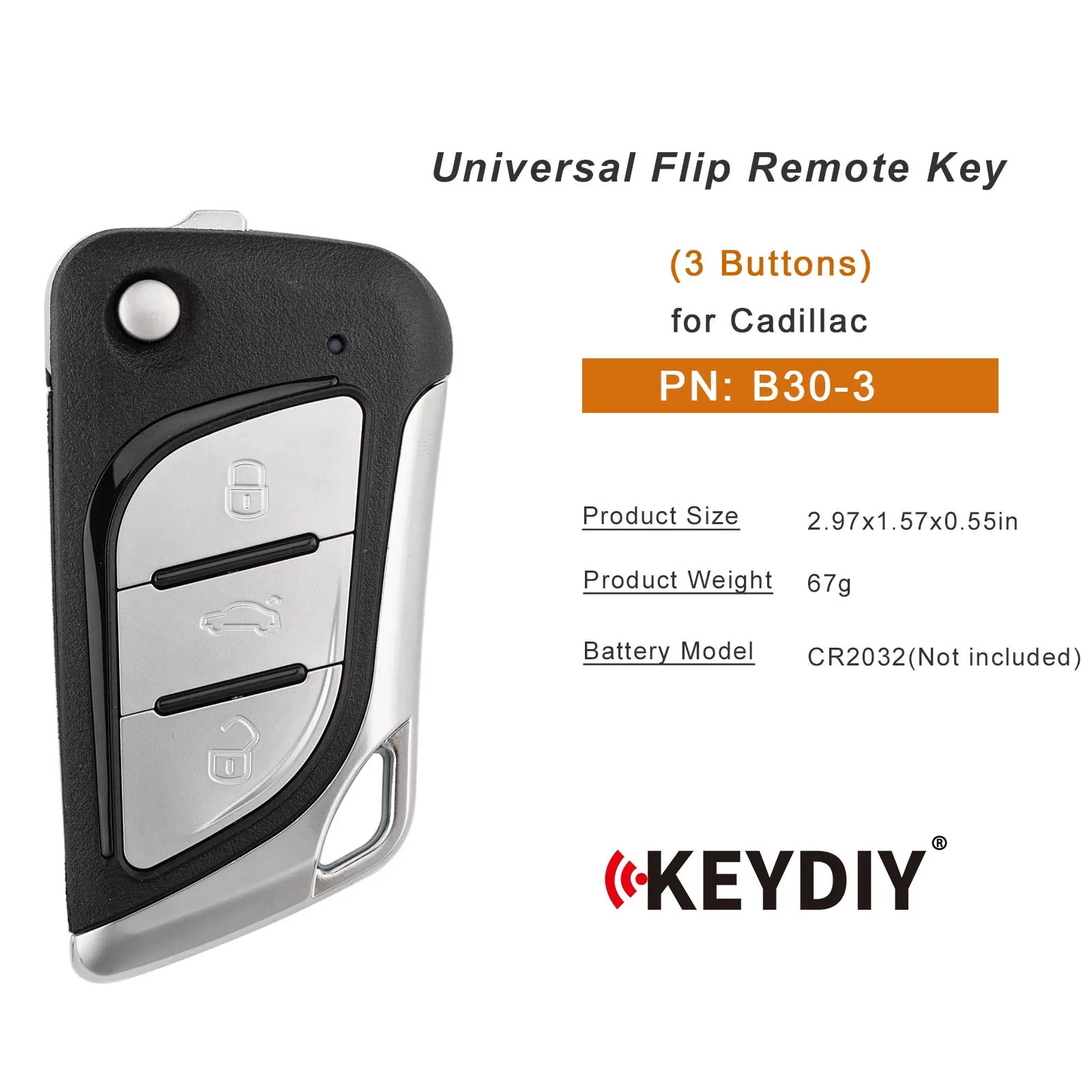 KEYDIY KD B30-3 Metal Universal Remote Key 3 Buttons for Cadillac Type Remote Key for KD-X2/KD MINI/KD-MAX Key Programmer