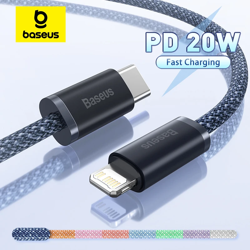 Baseus 아이폰 14, 13, 12, 11, 프로 맥스, XS용 USB C 타입 고속 충전 케이블, 아이패드, 맥북용, 조명 날짜 와이어, 20W