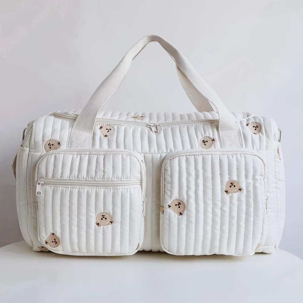 Little Bear Embroidered Diaper Bag Lightweight Practical Diaper Changing Tote Bag Leisure Large Capacity Luggage Bag