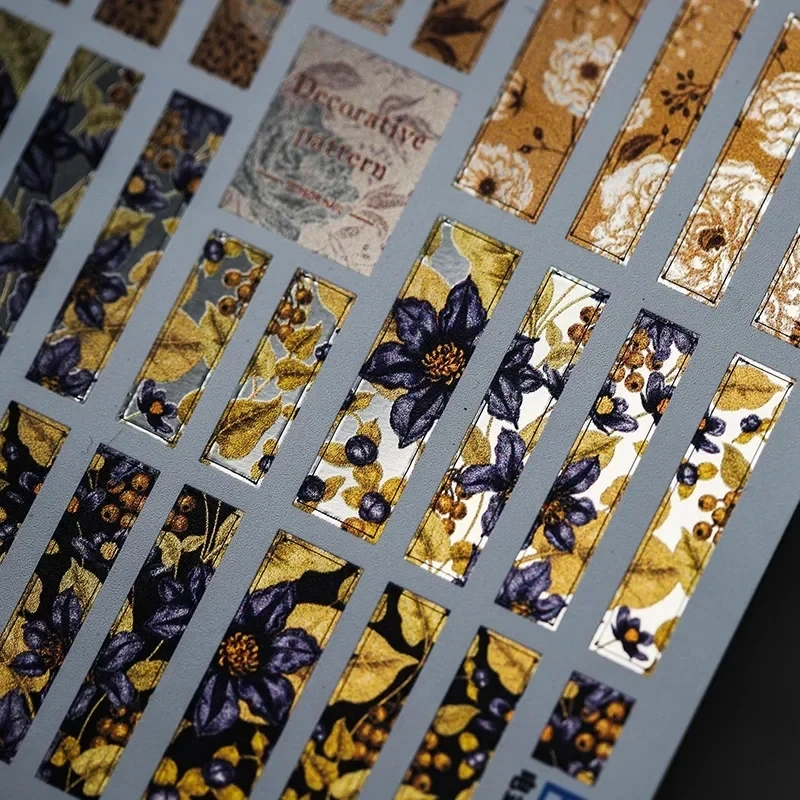 สติ๊กเกอร์แถบสีเมทัลลิกแวววาวลายดอกไม้3D กระบวนการทองด้วยตนเองสติกเกอร์ตกแต่งเล็บสีบรอนซ์