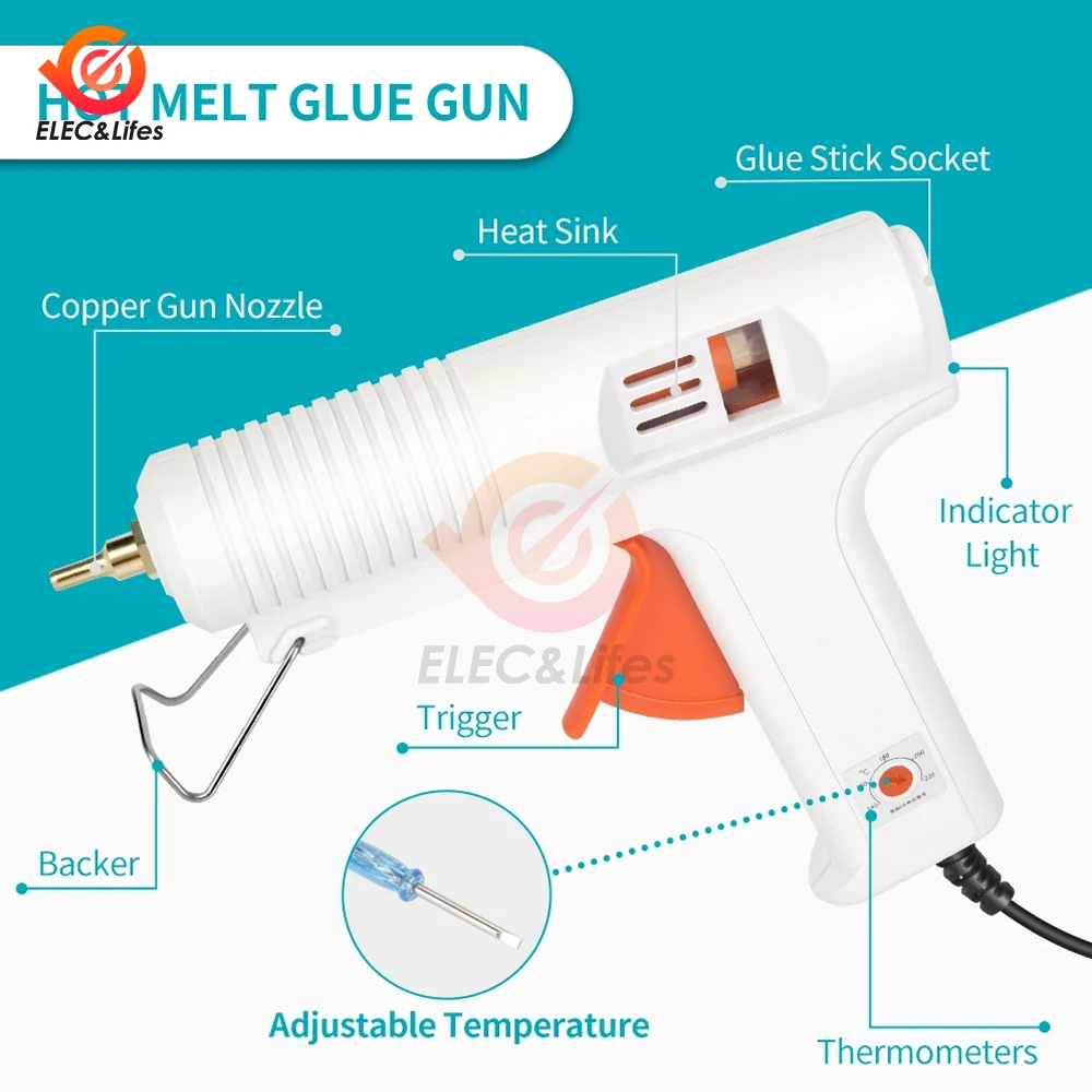 Mini temperatura ajustável Hot Melt Glue Gun Ferramentas de calor de reparo elétrico, Pistolas de cola industriais DIY, Bastão de cola 11mm 120W