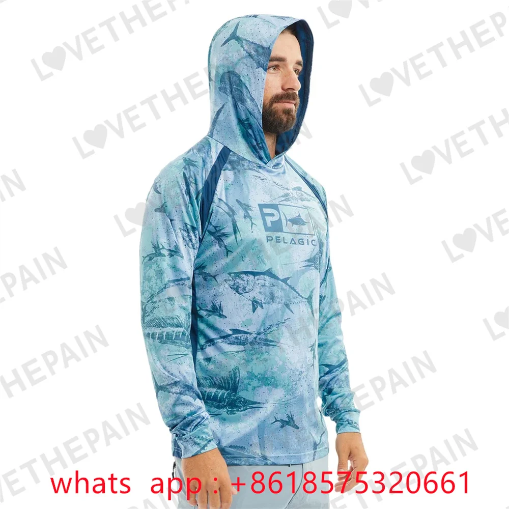 

Fishing Shirts Mask Hoodie Summer Outdoor Men Long Sleeve T Shirt Fish Shirt Sun Protection Breathable Hooded Angling Clothing