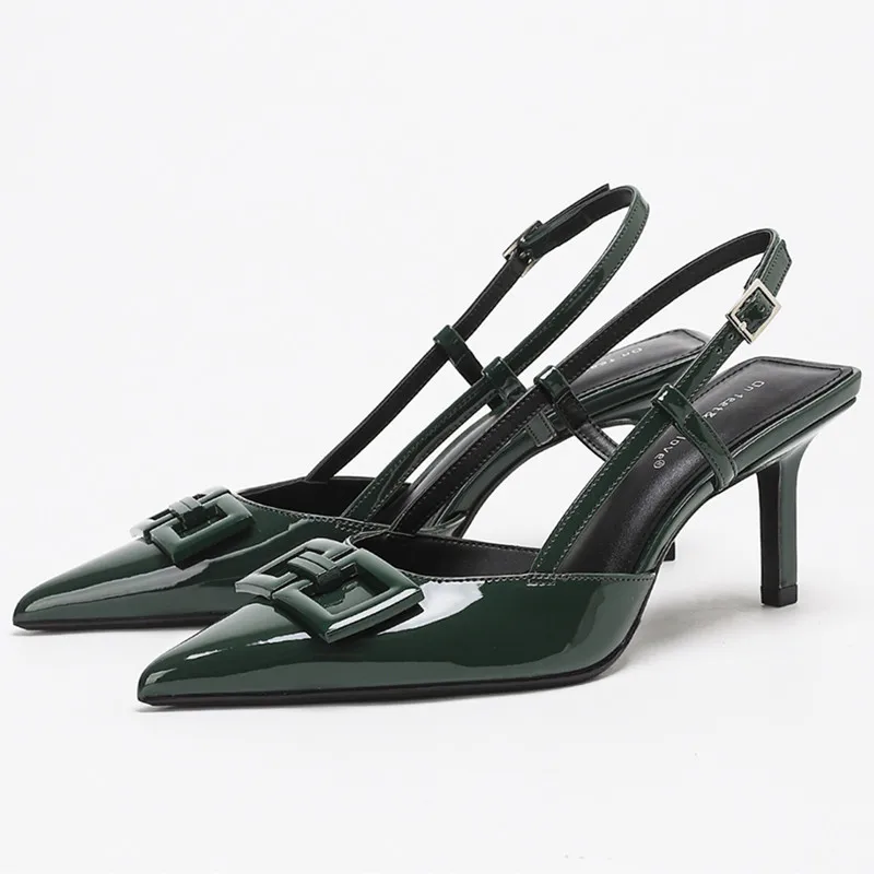 

High-quality Patent Leather Slingbacks Pumps Women Sexy Pointed Toe Thin High Heels for Ladies Autumn Elegant Women Luxury Heels