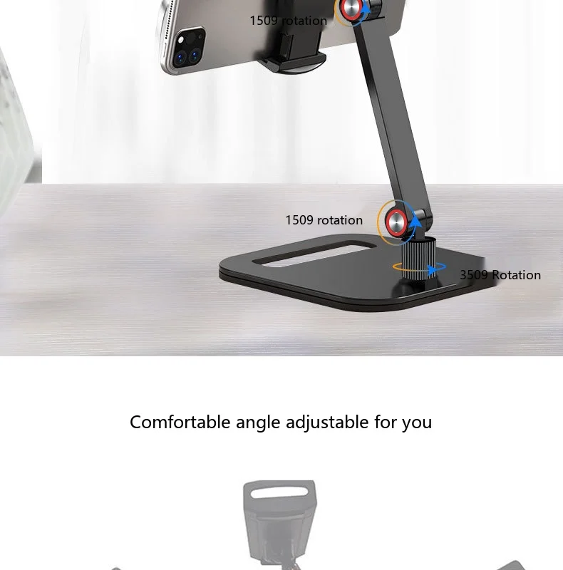 Legierungs-Handy-Tablet-Ständer, faltbarer Desktop-Halter, Anti-Wackel für 13-Zoll-Bildschirme, Live-Streaming, Gaming – Detail 11