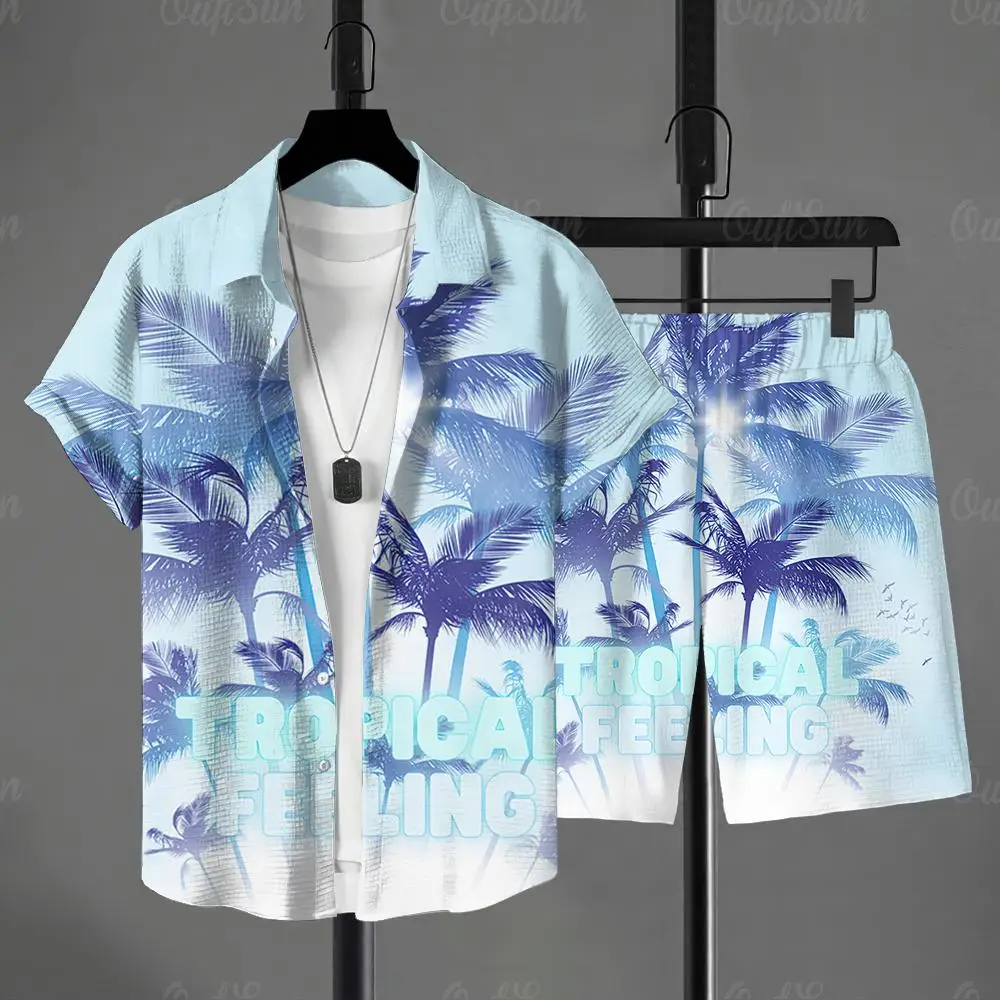 3D Hawaiian Plants Shirt Set Men's Short-sleeved Shirt Summer Short-sleeved Shirt Beach Short Men's Suit Street Casual Y2k Short