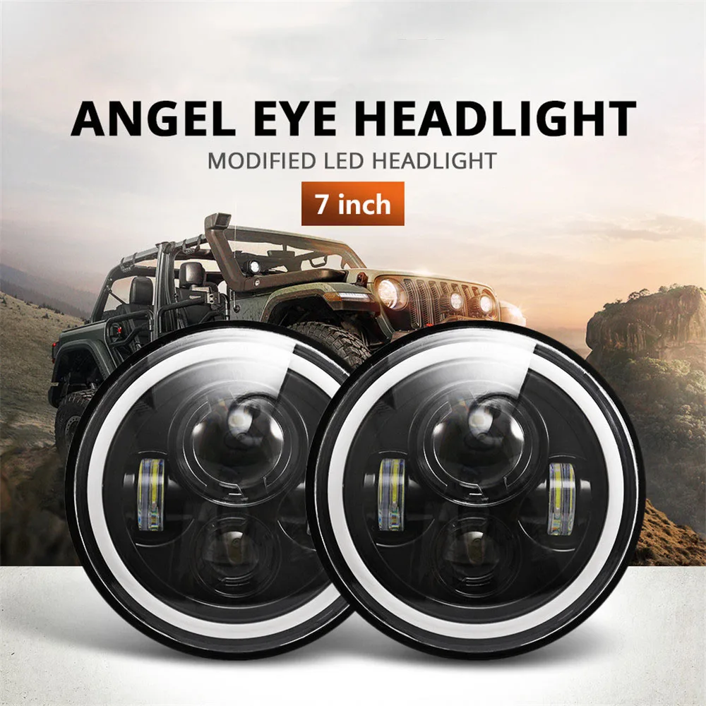 

7 Inch Led Headlight H4 DRL Round 7'' Headlights with Yellow & White Angel Eye for Jeep Wrangler Lada Niva 4x4 50W 30W Accessory