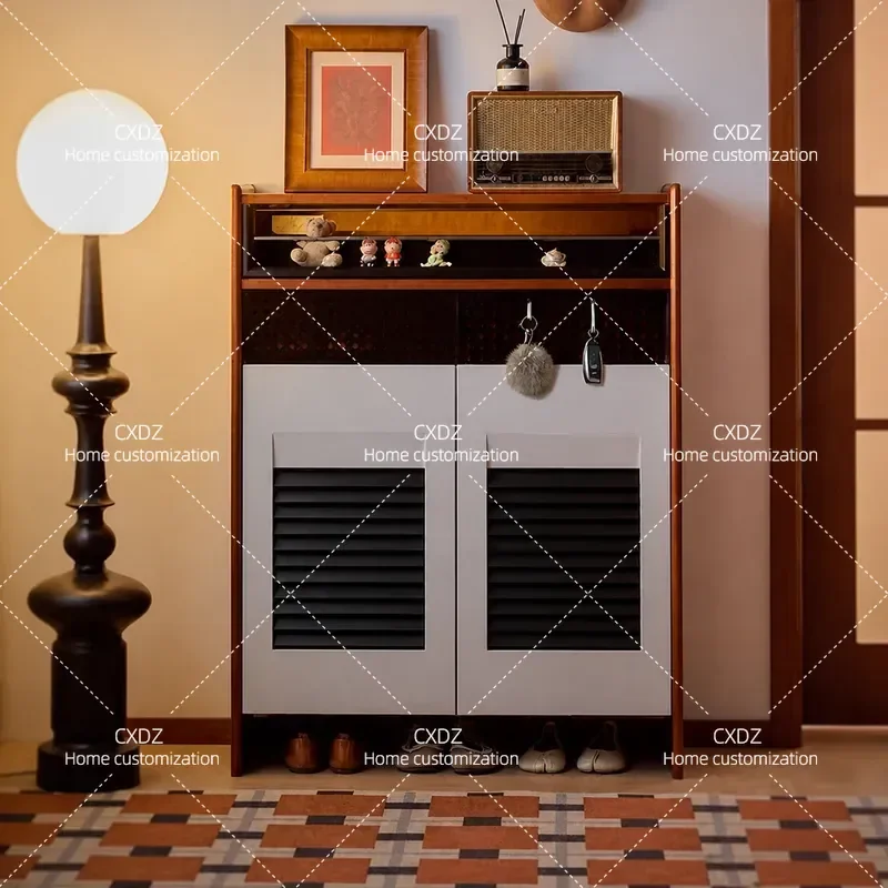 Solid Wood Shoe Cabinet for Entryway Wall Mounted Multi Layer Storage Bench Integrated Shoe Changing Cabinet for Home
