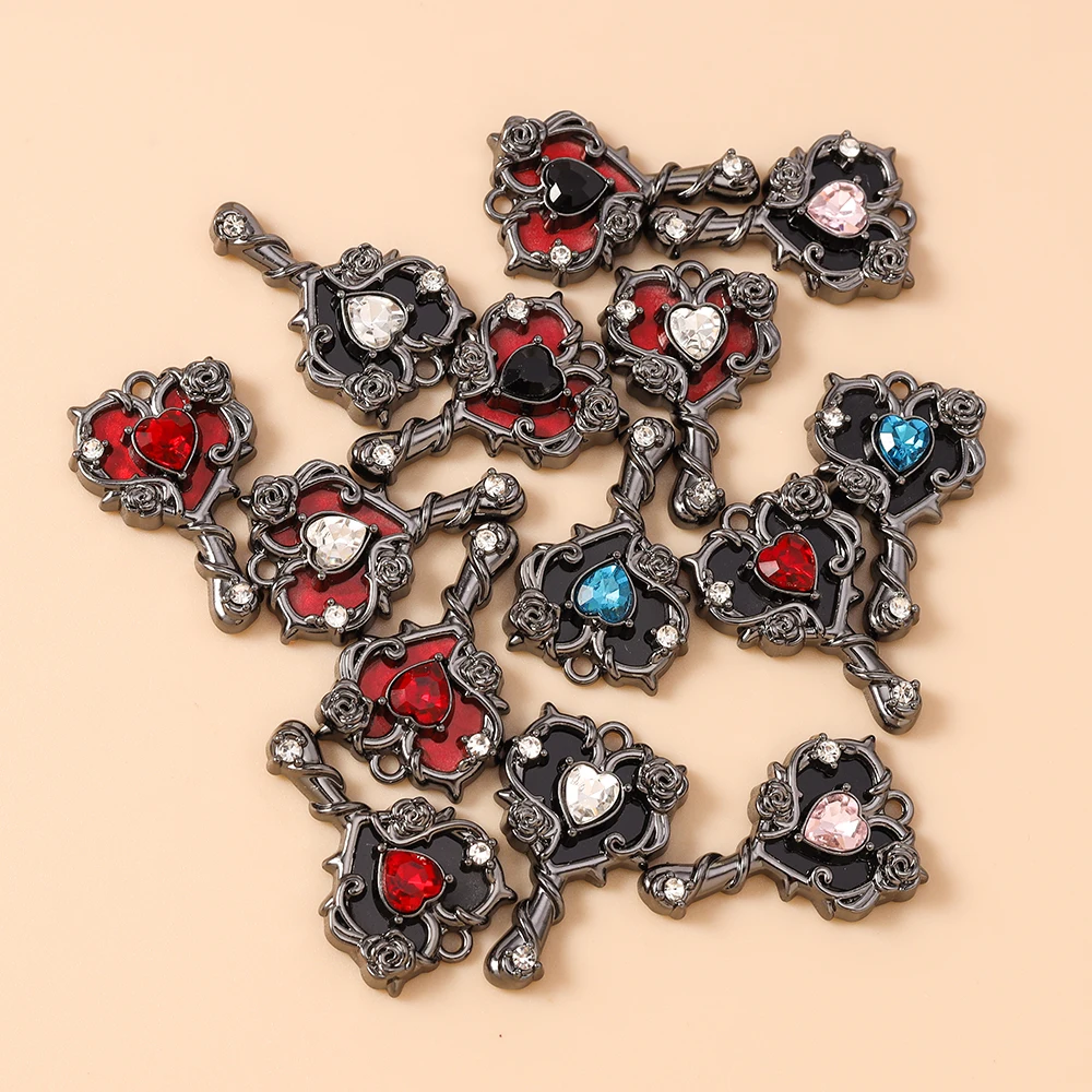 

Leslie 5pcs Gothic Crystal Rose Heart Charms of Pendant Handmade Drop Earrings Necklace Bracelet Diy Jewelry Making Accessories