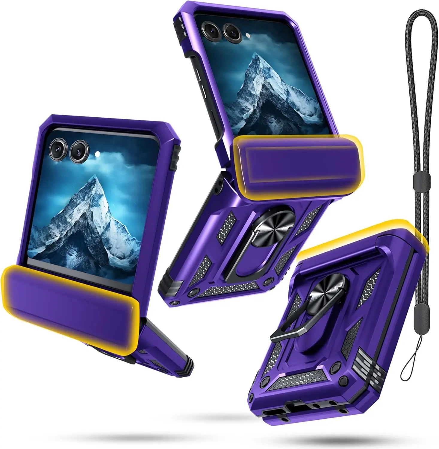 

Compatible with Moto Razr 2024/2025 Case, Lanyard & Hinge Protection, Dual-Layer Shockproof Cover in Purple