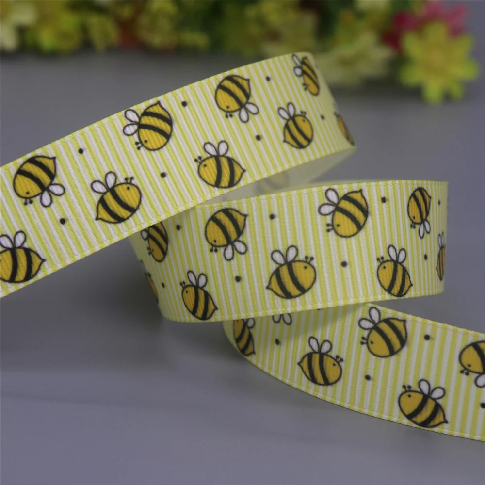 DHK 50yards Bee Printed Grosgrain Ribbon Accessories Material Headwear Decoration DIY Sewing Craft S2182