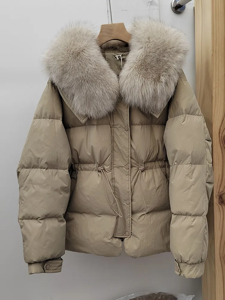 جديد المرأة الخريف الشتاء الملابس الطبيعية الثعلب الفراء سترة الموضة الدافئة الحقيقية سترة منفوخة الإناث الأبيض بطة أسفل معطف سيدة
