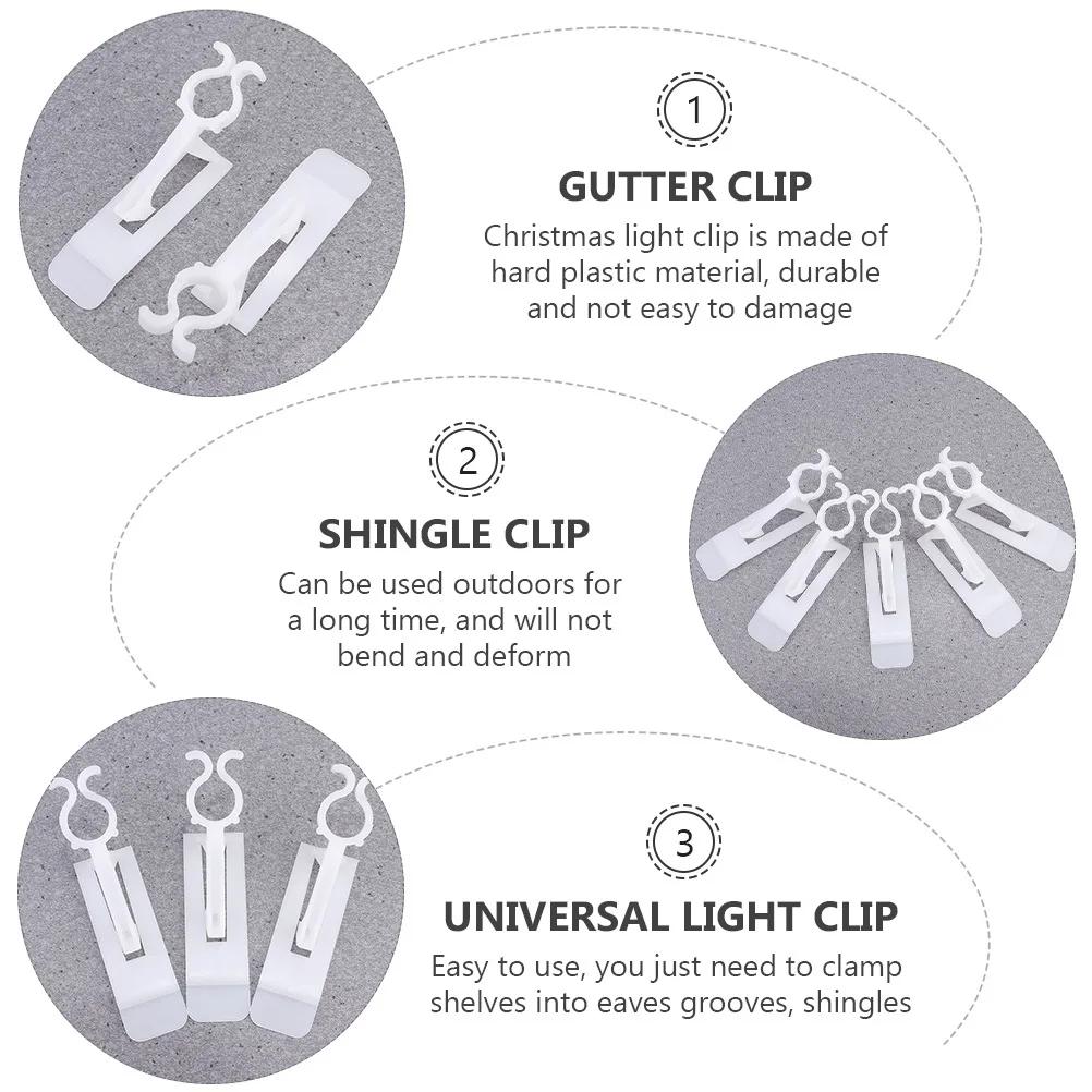 

1Set Christmas Light Clips Waterproof Shingle Gutter Clips for Outdoor String Icicle Lights Light Hangers Gutter Clip