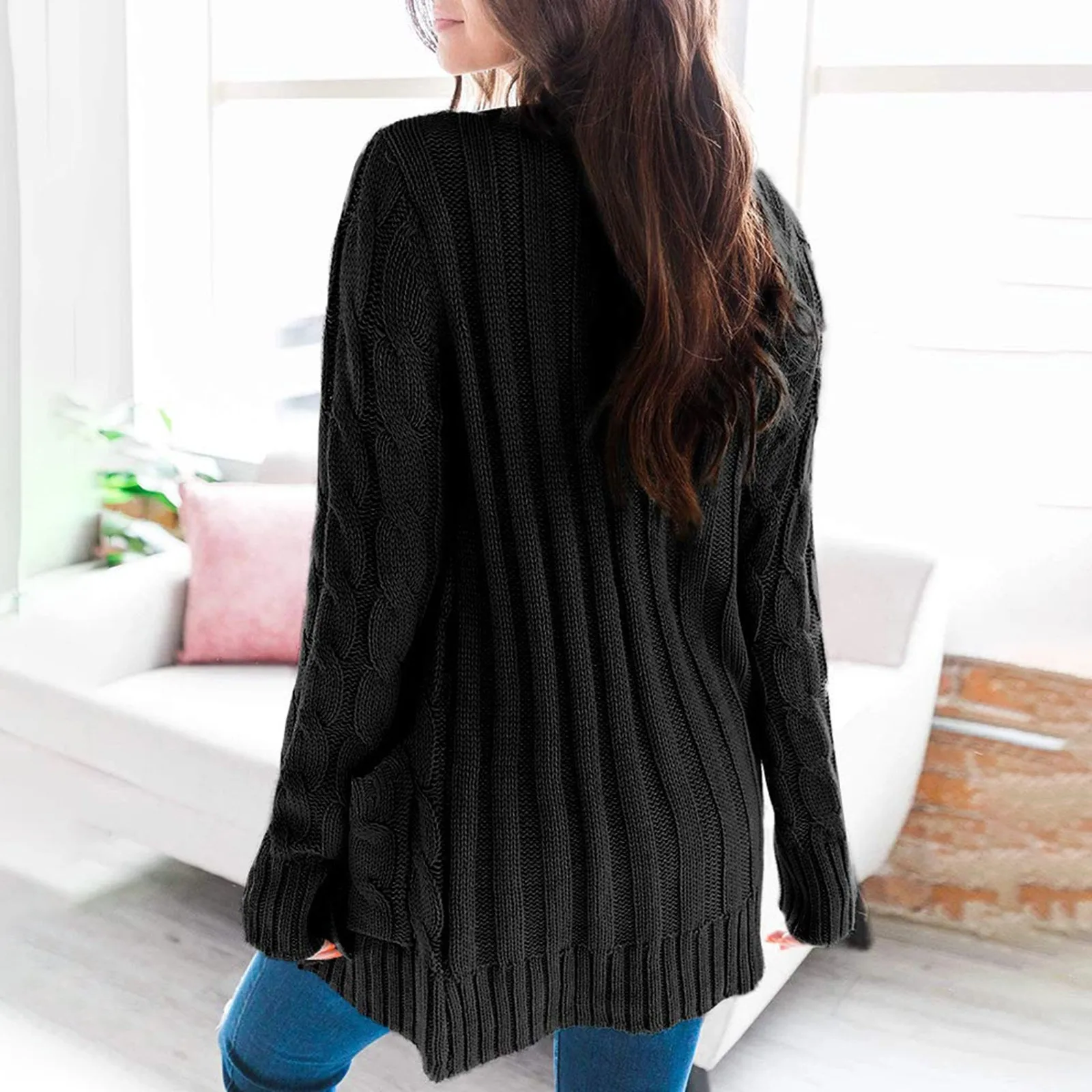 Cardigan lavorato a maglia aperto sul davanti da donna maglione lavorato a maglia a maniche lunghe Casual solido maglione di classe giacca Chunky